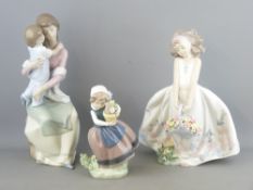 THREE LLADRO PORCELAIN FIGURINES, Nos 5223, 6647 and 6634 - 17, 26 and 29cms heights respectively