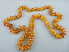 A NECKLACE OF BALTIC AMBER FLAT OVAL BEADS, 75cms long, 59.5gms