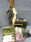 VINTAGE ITEMS including parasols, writing cases, cutlery