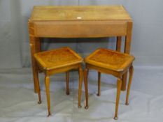 RECTANGULAR TOP OAK SIDE TABLE on square corner supports and a pair of square topped reproduction