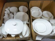A MODERN PART TEA & DINNER SERVICE, bone china with white with gilt line decoration
