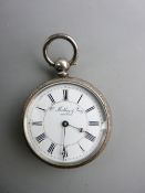 A SILVER ENCASED LADY'S FOB WATCH with white enamel dial and Roman numerals, marked 'Mathey,