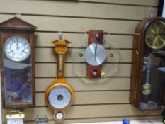 TWO REPRODUCTION MAHOGANY WALL CLOCKS, a vintage quartz wall clock and a modern banjo wall