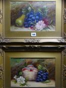 ENGLISH SCHOOL pair of oils on card - still life, fruit and flowers, indistinctly signed, 19 x