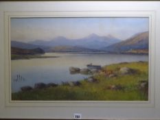 WARREN WILLIAMS ARCA watercolour - Caernarfonshire coastal scene with boats and cottage on the