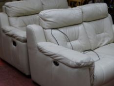 A MODERN CREAM COLOUR ELECTRIC RECLINING SOFA with a similar manual reclining sofa E/T