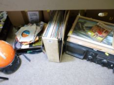 VINTAGE ITEMS including a case of LP records, other LP records, 45s, a vintage Plustron tv radio/