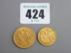 A GEORGE V FULL GOLD SOVEREIGN 1915, 8gms and an Edward VII 1910 half sovereign, 4gms