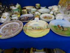 A COLLECTION OF HUNTING SCENE PLATES AND CABINET WARE - a quantity of collector's wall plates, a