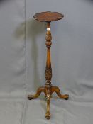 AN ANTIQUE STYLE MAHOGANY TORCHERE STAND - maker's label Wylie and Lockhead Ltd Glasgow, 90cms