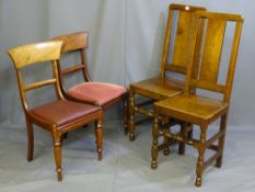 A PAIR OF LATE 18TH/EARLY 19th CENTURY OAK COUNTRY CHAIRS having tall one piece centre slats on