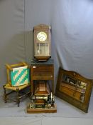 A WOODEN CASED SINGER SEWING MACHINE, polished wood square sewing box, bevel edge over mantle