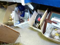 A BOX OF MIXED PORCELAIN including Colclough teaware, a tub of assorted glassware including