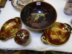 TWO CARLTON WARE ROUGE ROYALE DISHES, a similarly styled Tuscan china fruit bowl and jam pot with