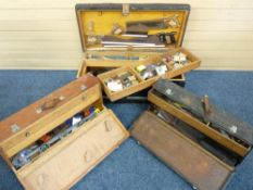 THREE VINTAGE WOODEN TOOLBOXES and contents