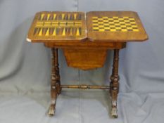 A VICTORIAN WALNUT FOLDOVER GAMES TABLE, the top with burr walnut cross banding, the interior inlaid