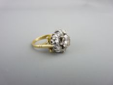 A DIAMOND CLUSTER ON 18CT GOLD RING, 1ct visual estimate central stone and six 0.10ct surrounding