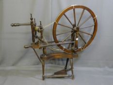 WELL CONSTRUCTED MAHOGANY EFFECT SPINNING WHEEL, wheel diameter 63cms