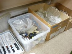 A MIXED QUANTITY OF CUTLERY glassware and collectables including a cased set of kitchen knives,