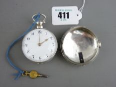 A GEORGE IV SILVER PAIR CASED FUSEE POCKET WATCH by Bullingford Liverpool, the white enamel dial set