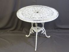 A CAST METAL CIRCULAR ORNATE GARDEN TABLE for restoration, 80cms diameter top