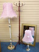 BENTWOOD COAT STAND, framed bevelled edge mirror, modern standard lamp and similar side lamp with