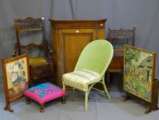 A 19TH CENTURY OAK AND MAHOGANY CROSS BANDED SINGLE DOOR HANGING CORNER CUPBOARD, with shaped
