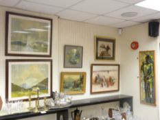 B M LEEK oil on board - African lady carrying a fruit bowl and child, 88 x 28 cms, and a parcel of