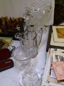 A CUT GLASS PUNCH BOWL on stand, a ship's decanter with stopper and three further items of vintage