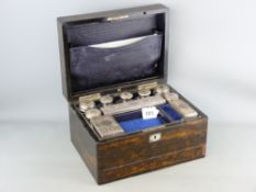 A VICTORIAN FIGURED COROMANDEL FITTED TRAVEL CASE having mother of pearl escutcheon and plaque