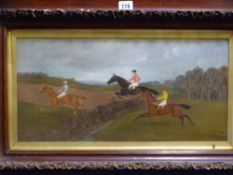 F ALLSOP 1900 oil on canvas - steeplechase in full swing, signed, 24 x 49cms