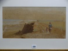 E C BOOTH watercolour - titled verso 'Hornsea on the Yorkshire Coast, c1890', signed, 46 x 23cms