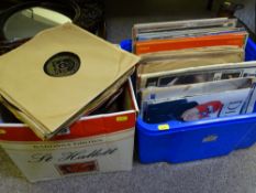 A SMALL COLLECTION OF LP VINYL RECORDS, a quantity of vintage gramophone records along with
