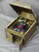 A VINTAGE WOODEN CASED 'HIS MASTERS VOICE' GRAMOPHONE