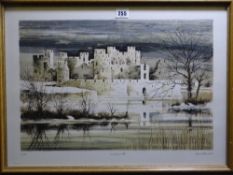 FALCON D HILDRED coloured limited edition (76/150) print - Caerphilly Castle, signed and dated