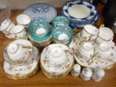 A ROYAL ALBERT floral part tea set in enamels, a Wedgwood part tea set, a quantity of flow blue