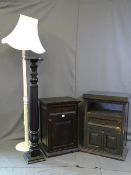 TWO PAINTED PINE SIDE CABINETS white painted standard lamp and an ebonized planter stand