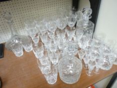 EIGHT SETS OF SIX VARIOUS SIZE DRINKING GLASSES including cut lead crystal, a ships style decanter