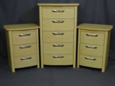 A PARCEL OF THREE MODERN STYLISH LIGHT WOOD BEDROOM CHESTS of various sizes