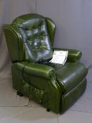 A GREEN LEATHER EFFECT SHERBOURNE electric lift and rise powered reclining chair E/T