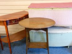 REPRODUCTION SERPENTINE FRONT HALL TABLE with base shelf and two drawers, oval topped occasional