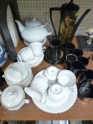 A SIXTEEN PIECE PORTMEIRION 'Phoenix' coffee set with coffee pot and a modern part tea set, white
