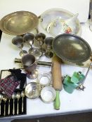AN INTERESTING PARCEL OF ITEMS including electroplate goblets, Art Deco style coffee cans and