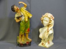 A CHALK FIGURE OF A YOUNG GENTLEMAN WITH JACKET OVER SHOULDER with separate arm, along with a