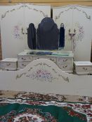 A PAINTED FRENCH STYLE THREE PIECE BEDROOM SUITE, HEATHLAM LABEL with continental headboard, along