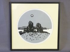 SIR KYFFIN WILLIAMS RA limited edition (7/500) circular format print - Anglesey standing stones,