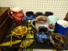 A PARCEL OF EWENNY POTTERY and a small quantity of decorative brassware