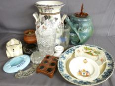 AN EXCELLENT LIZARD MOUNTED STUDIO POTTERY JAR AND COVER, a large Victorian two handled jar, an