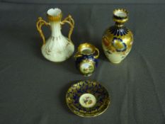 CABINET CHINA including a Doulton Burslem cobalt blue twin handled vase, height 9cms, a paragon