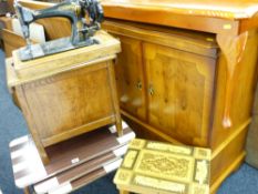 PARCEL OF MIXED FURNITURE including a musical sewing box, magazine rack, nest of three modern